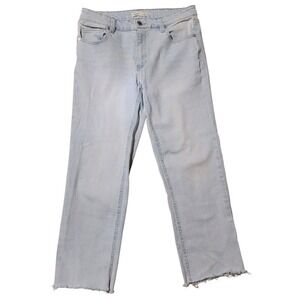 OAT New York Jeans 6/28 Light Wash Cropped Straight Stretch Raw Hem High Rise‎